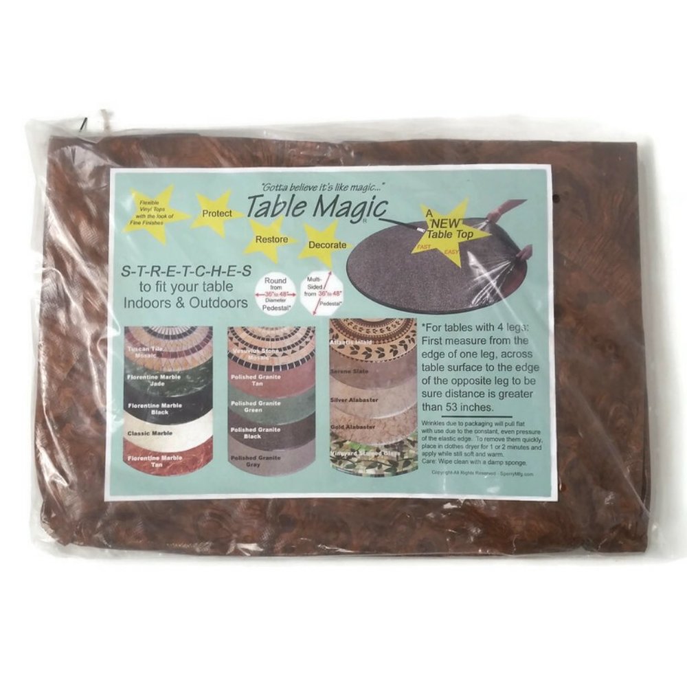 TABLE COVER Burlwood Cherry Pattern Vinyl Fits Round 36-48 Inch TABLE MAGIC